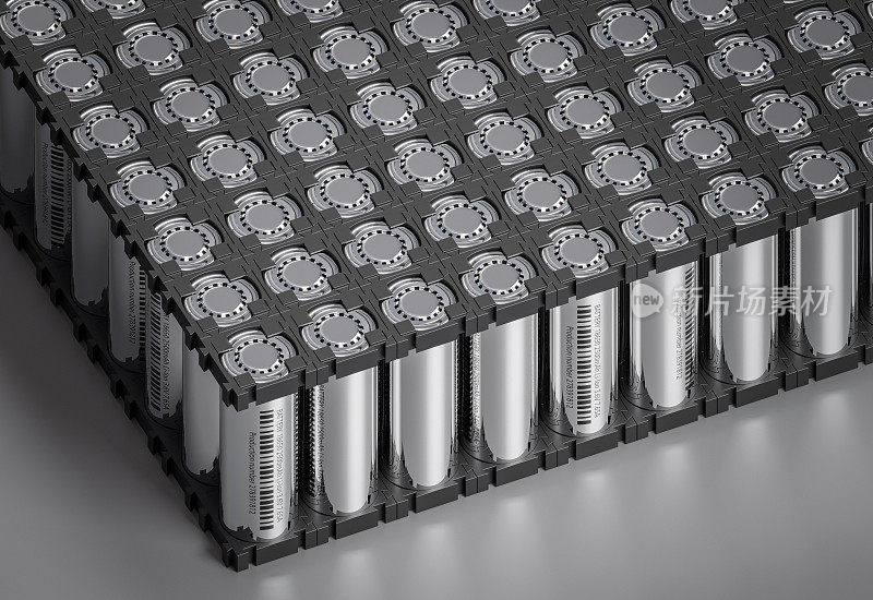 锂离子电池是一种用于电动汽车的电池组。三维渲染