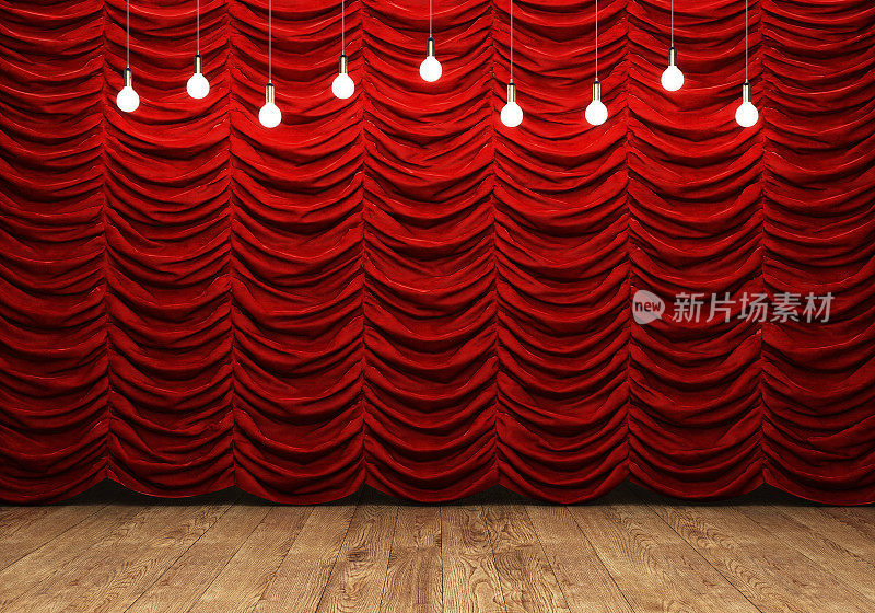红色的窗帘，木制的地板，还有复古的灯泡