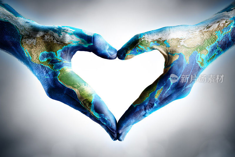 地球日庆祝活动-手形心形世界地图