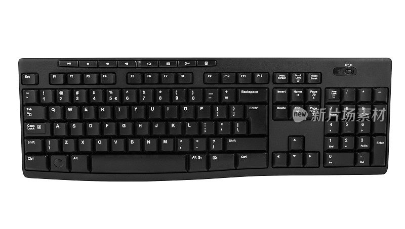 白色背景上的无线电脑键盘