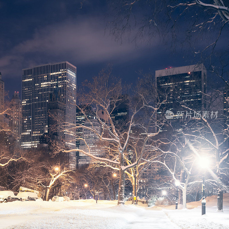 中央公园和曼哈顿中城的冬天