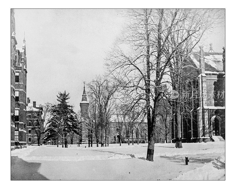 哈佛大学校园的古董照片(剑桥，马萨诸塞州，美国)-19世纪