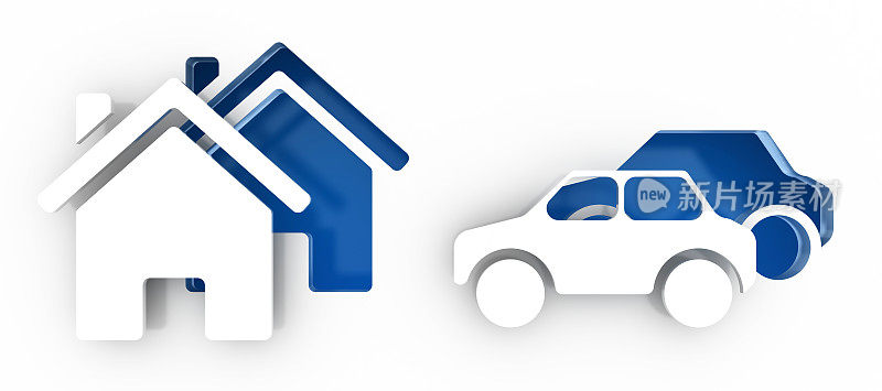 蓝色的家庭和汽车图标