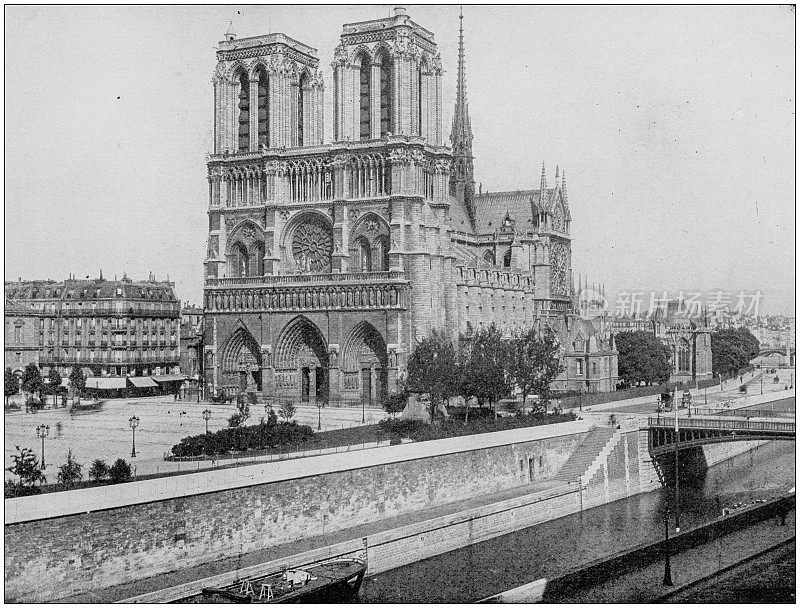 世界著名景点的古董照片:巴黎圣母院大教堂，法国巴黎