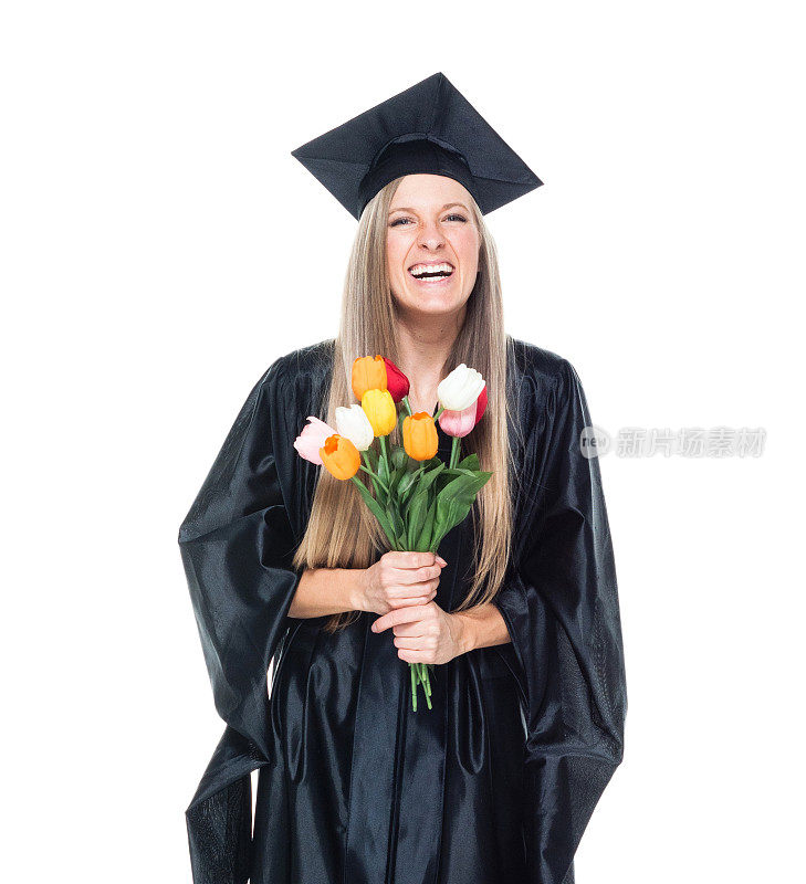 女学生手捧鲜花毕业