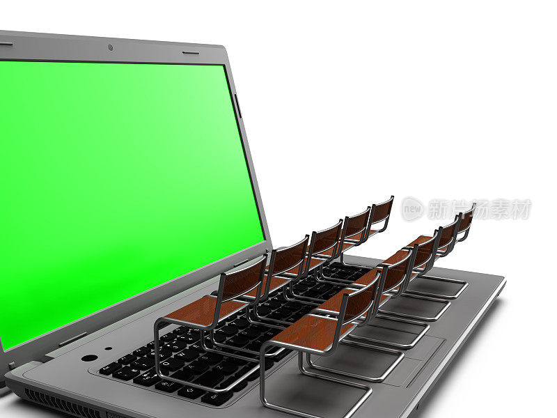 网络研讨会在笔记本电脑屏幕背景与绿色路径
