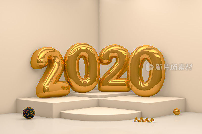 2020年气球3D新年，圣诞概念平台，Podiım