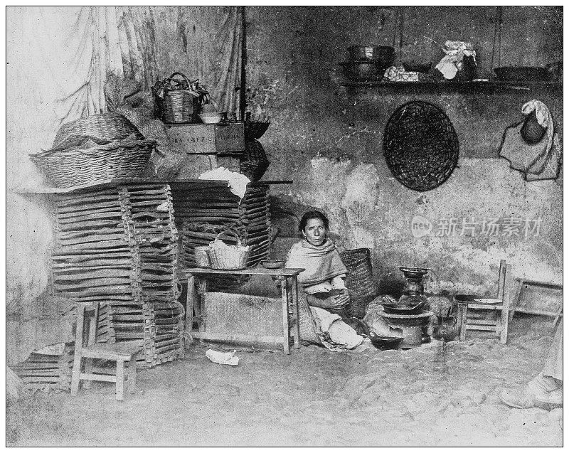 古董黑白照片:墨西哥土著妇女