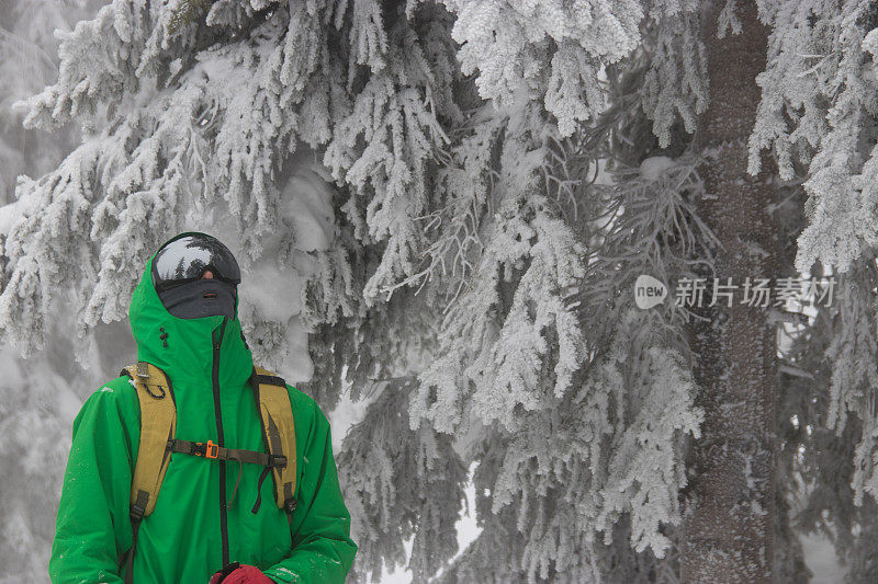 在寒冷的天气和雪地里徒步旅行