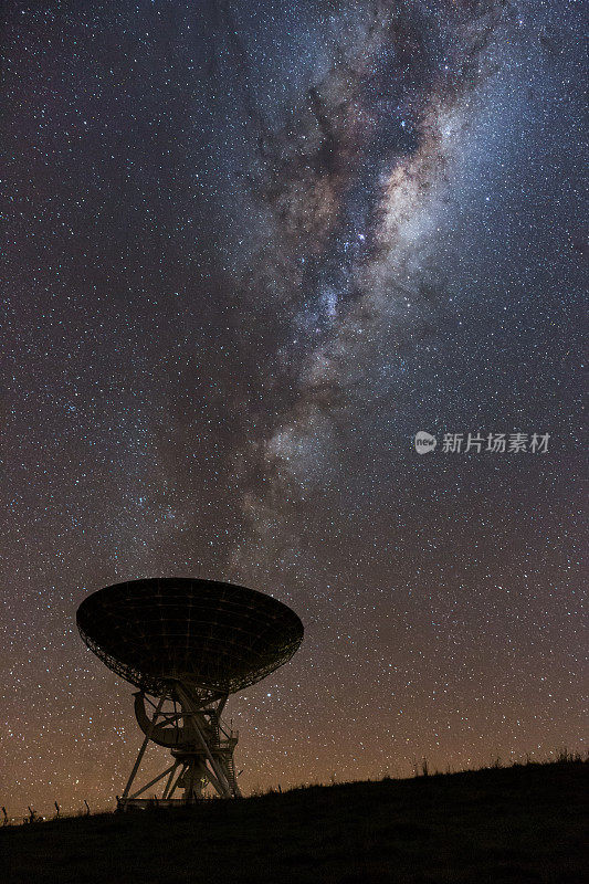 从无线电卫星天线上方升起的银河