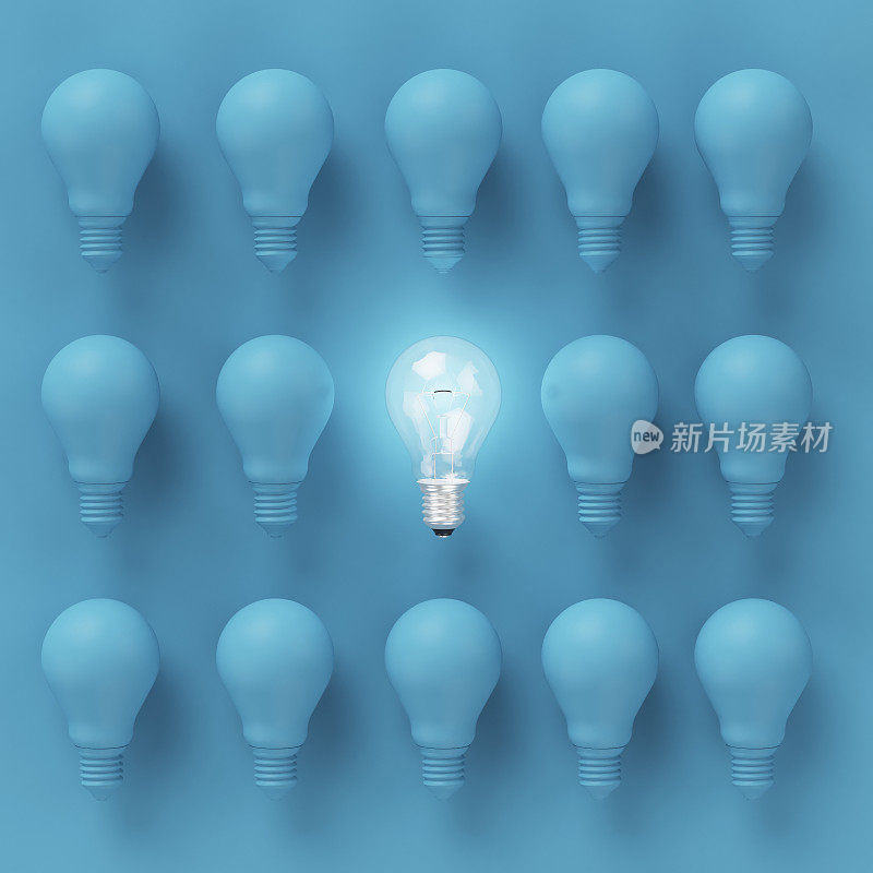 创意灯泡创意概念的蓝色背景