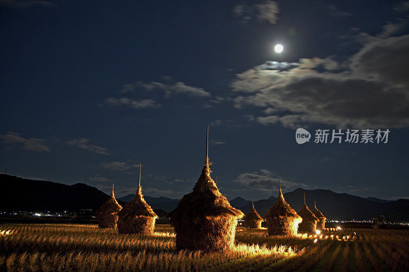 冬季稻田和Waraguro的夜景