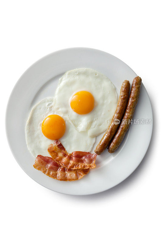 鸡蛋:煎蛋，熏肉和香肠