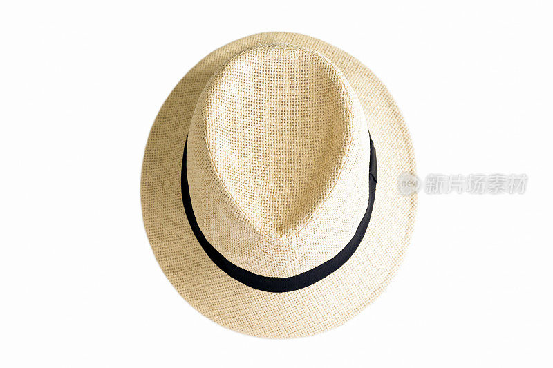 夏天的帽子，草帽孤立在白色的背景上，复制空间