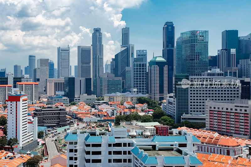 新加坡城市的天际线。市中心及唐人街区