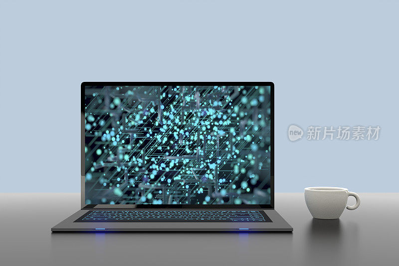 笔记本电脑和抽象数字技术背景屏幕上