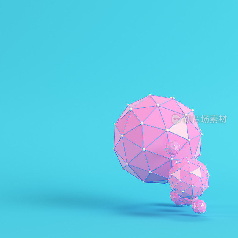粉红色低聚抽象球体在明亮的蓝色背景在柔和的颜色
