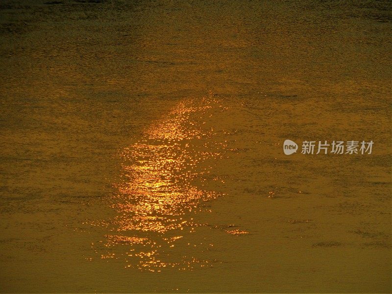 日本。十月。江户川的日落。阳光照在水面上。