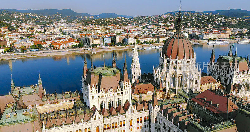 布达佩斯鸟瞰图与匈牙利议会大厦在匈牙利