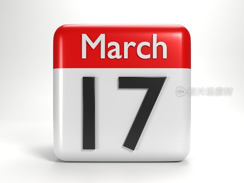 3月17日桌面日历页的圣帕特里克的日子反对白色背景
