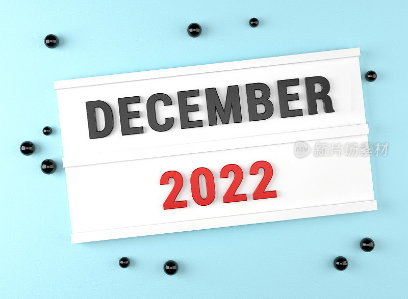 2022年12月蓝色背景上的白色灯箱