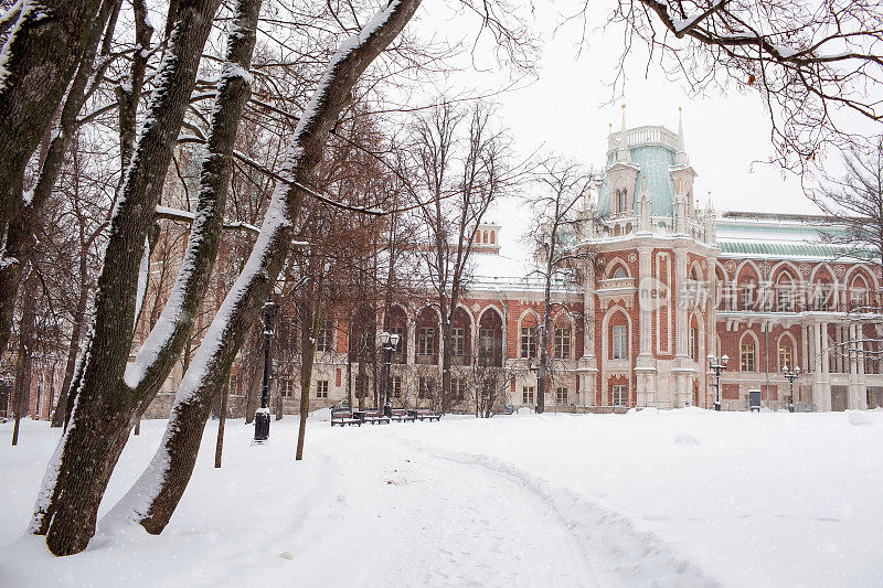 在冬季降雪期间，这座城市的博物馆保护区。莫斯科的名片。大皇宫。俄罗斯旅游。