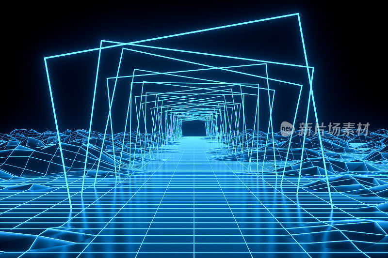 未来抽象背景元宇宙概念发光霓虹灯隧道