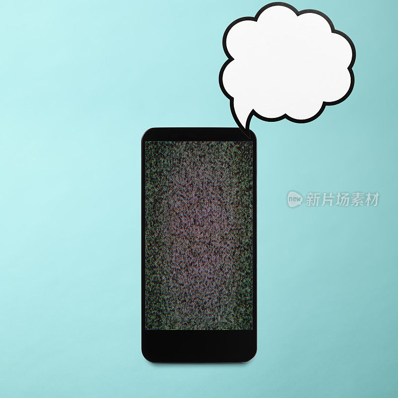 静态智能手机屏幕，浅蓝色背景上有语音气泡