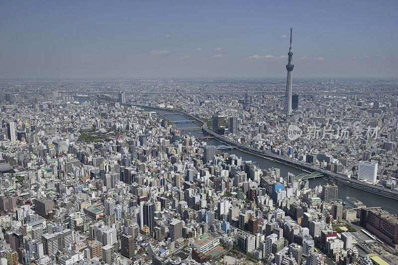 仓前站航拍视图从西南向天空树塔，大东，东京