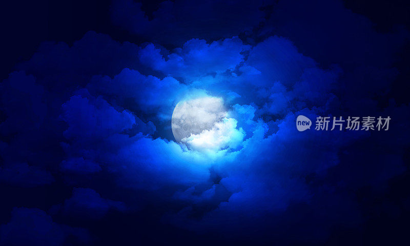 满月特写与移动的云周围的月光反射。延时4K视频