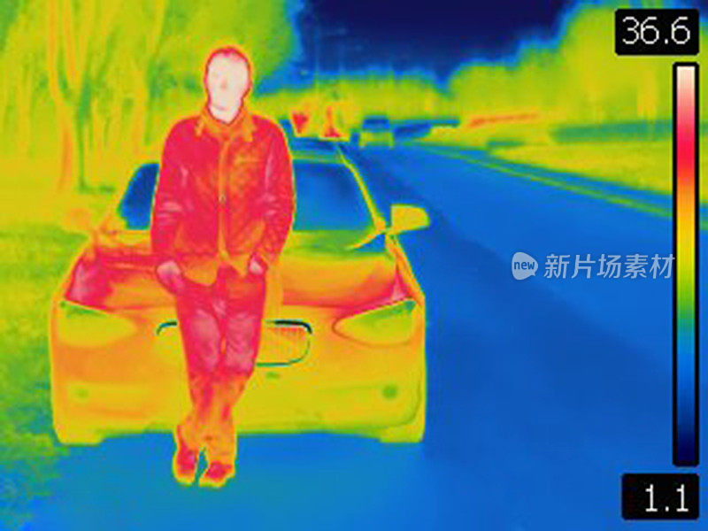 一个人和他的车的热成像