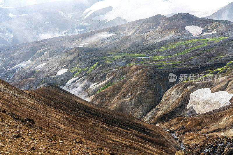 冰岛Kerlingarfjoll山脉的Hveradalir地热区。