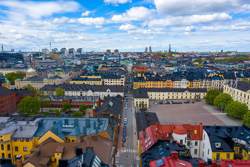 从空中俯瞰斯德哥尔摩的公寓大楼，Östermalm。斯德哥尔摩中央。