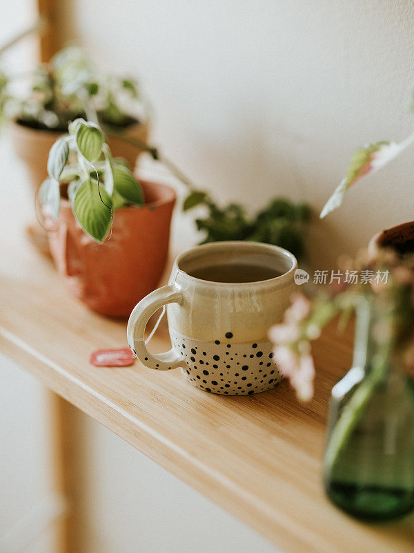 在家里用陶瓷茶杯泡绿茶