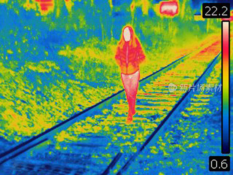 女子在铁轨上行走的热图像