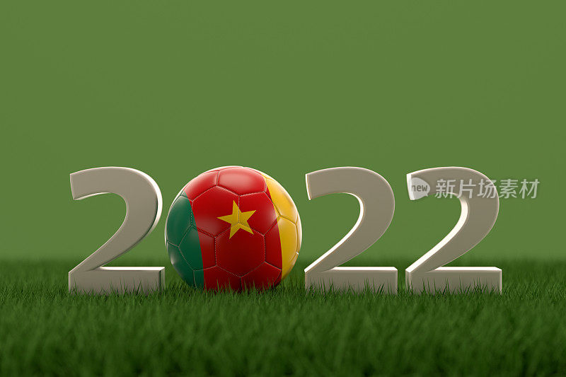 草地上插着喀麦隆国旗的足球