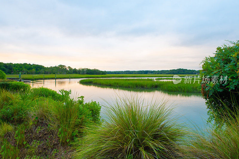 涨潮时的沼泽日出——希尔顿黑德，南卡罗来纳州