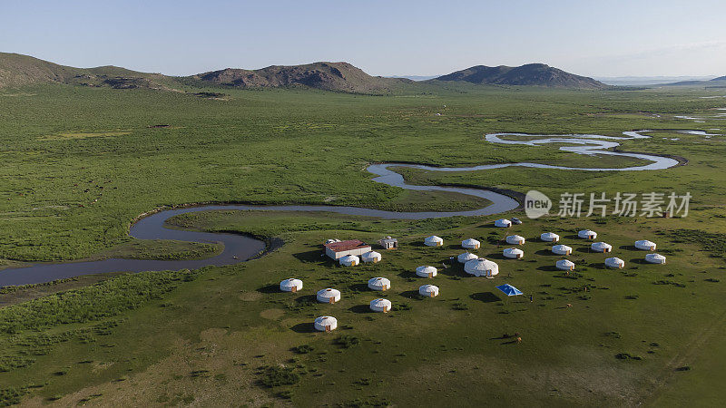 蒙古国无人机拍摄的蒙古包