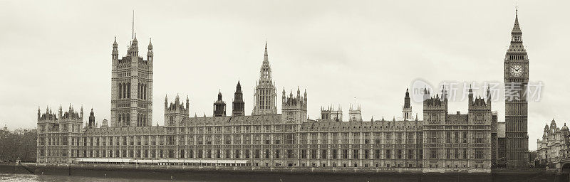 威斯敏斯特、议会大厦、伦敦全景，深褐色色调，古色古香