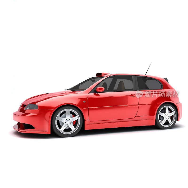 白色背景下的红色汽车的3D视图