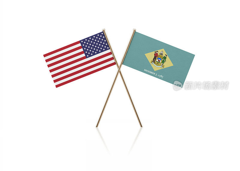 小美国和特拉华州国旗对的金条