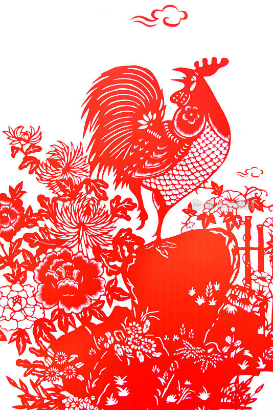 中国剪纸庆祝农历鸡年