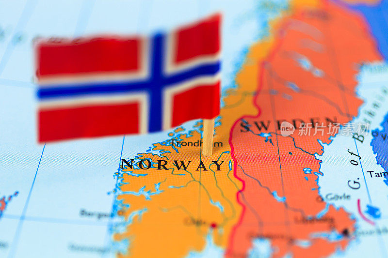 挪威地图和国旗