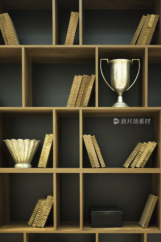 教育的概念。木制书架上的书