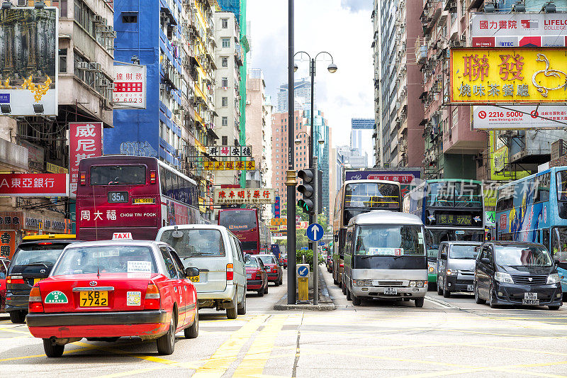 中国香港繁忙的交通街道