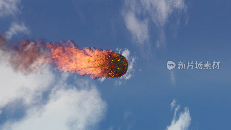 一个陨石在地球大气层燃烧的3D插图