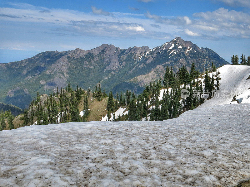 肮脏的雪，山，飓风山小径，奥林匹克公园，华盛顿