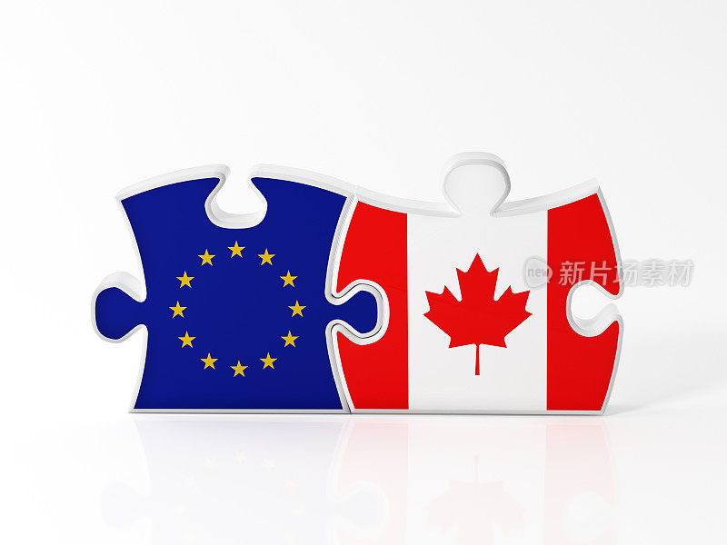 用欧盟和加拿大国旗纹理的拼图