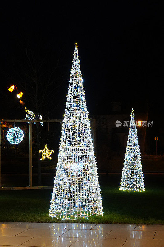 夜景的抽象圣诞装饰-照明树形状