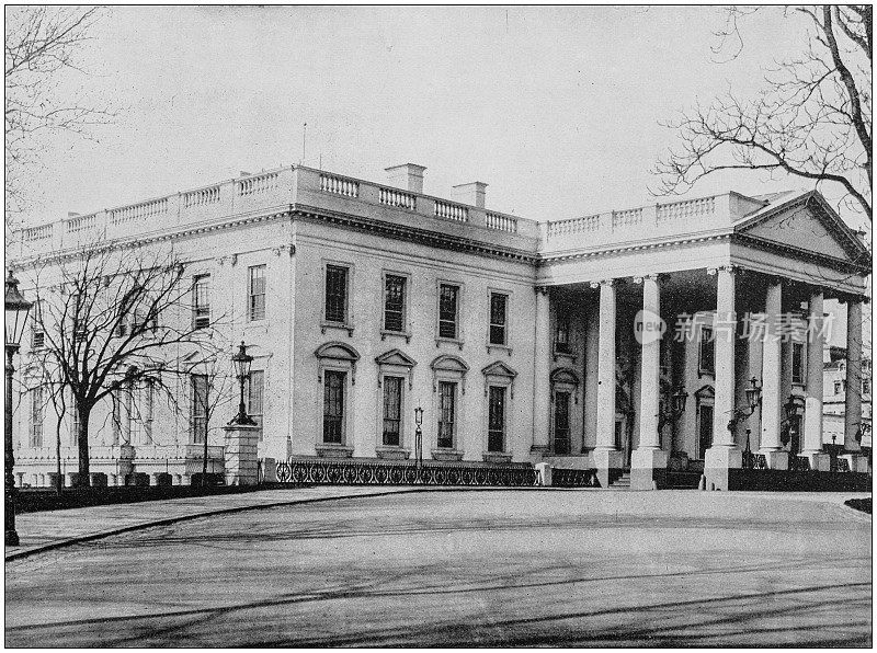 世界著名景点的古老照片:白宫，华盛顿特区